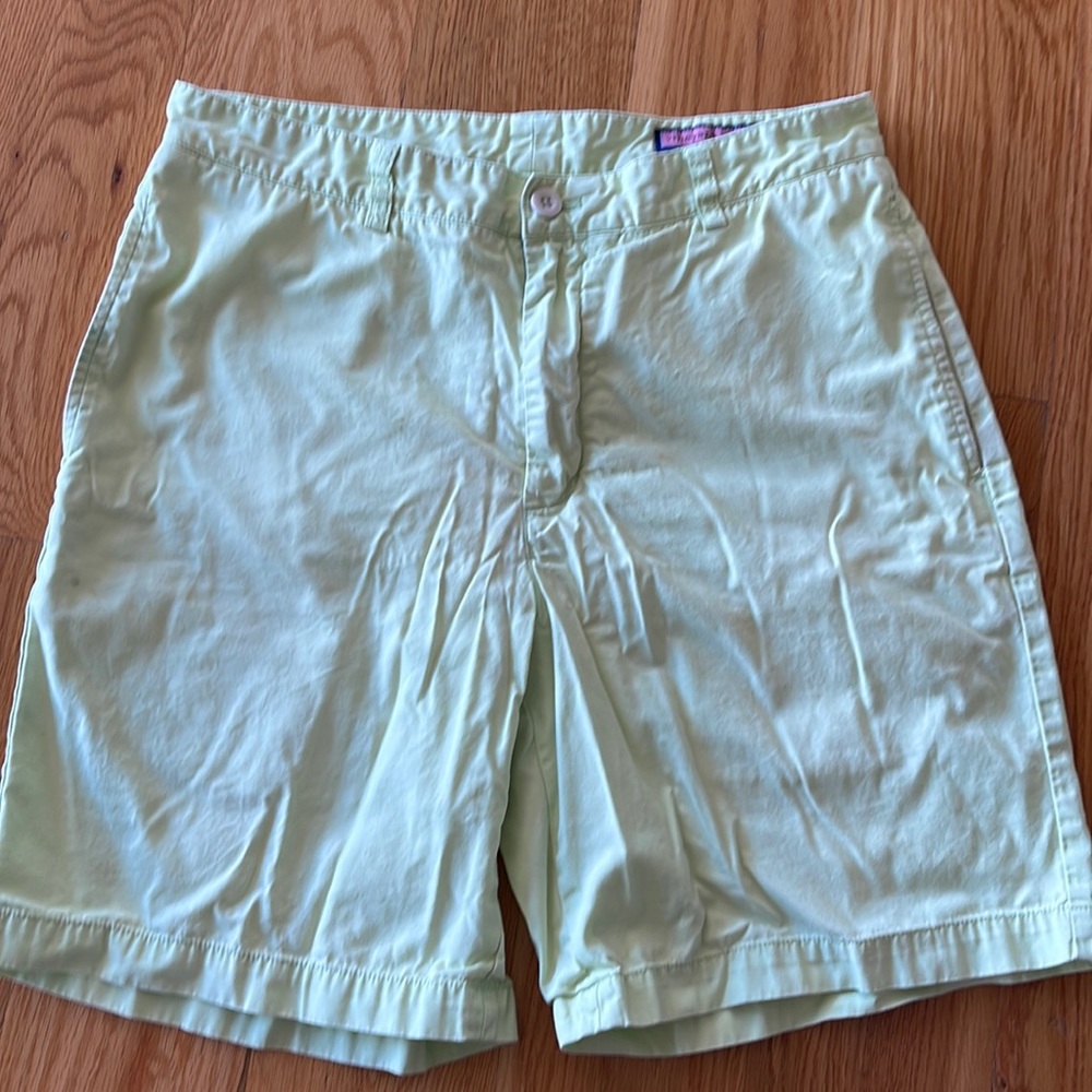 Pale lime green cotton shorts - waist to bottom 19”- sligh stain pictured